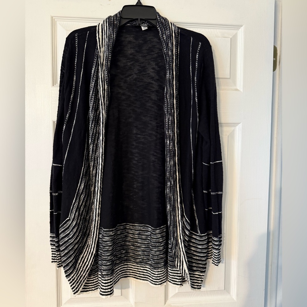 INC International Concepts Black and White Open Cardigan